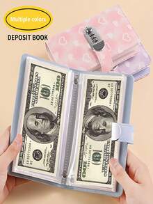 密码锁存钱罐，可爱心形图案，方便，适合女性，包含 50 页，可容纳超过 100 张支票、账单、照片、邮票和银行卡，方便存储和管理 - 灰色 - 查看 9