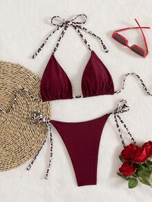 2件套极简性感吊带豹纹女式比基尼泳装