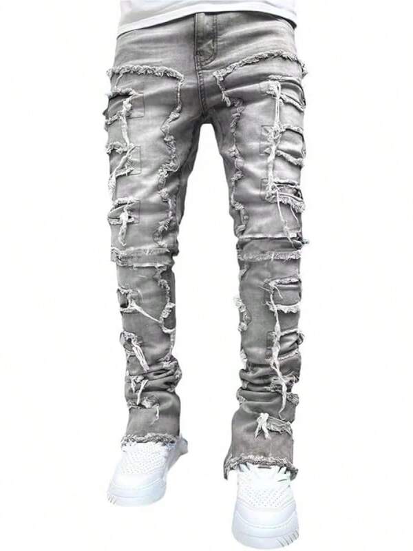 Stacked Jeans Men Ripped Jeans Pants Y2K Goth Harajuku Emo Jeans Trouser