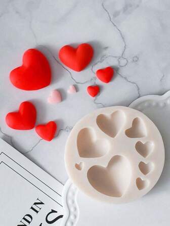 1 pieza Molde de silicona con forma de corazón múltiple, molde para velas, molde para jabón, molde decorativo de arcilla suave DIY para gotas de pegamento, herramienta de arte decorativo manual