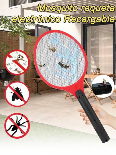 Raqueta Eléctrica Mata Mosquitos Recargable – Con Enchufe Plegable, Interruptor de Seguridad y Botón de Acción, para Interiores y Exteriores, Moscas e Insectos Voladores