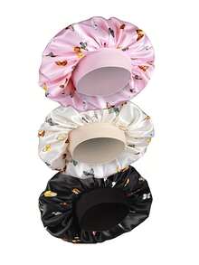 1 件乳白色纤维蝴蝶印花睡帽，适合日常佩戴 - 粉蝶+米蝶+黑蝶 - 查看 2