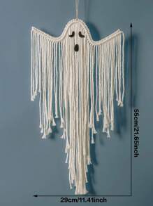 1pc Boho Halloween Ghost Wall Hanging Decor, Macrame Fringe Spooky Ghost Ornaments, Bohemian Wall Art For Home, Living Room, Fireplace, Party, Haunted House Decoration