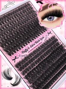 Wimpernbüschel DIY Wimpernverlängerung, Wimpernverlängerungsset, D-Curl Wimpernverlängerungsset, schwarze individuelle Wimpernbüschel Curl 60D+80D 320 Stück, 9-16 mm gemischte individuelle Wimpernbüschel DIY für Zuhause, D-Curl Wimpern, dicke Wimpernbüschel mit Wimpernkleber