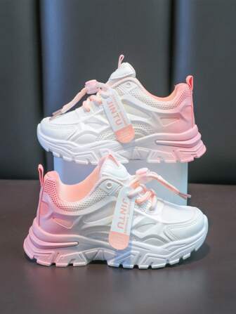 1 Pair Girls Fashion Gradient Color PU Casual Sport Shoes, Personalized Sports Shoes, Suitable For Daily Wear, School, Sports, All Seasons (Random Print, Spray Paint)