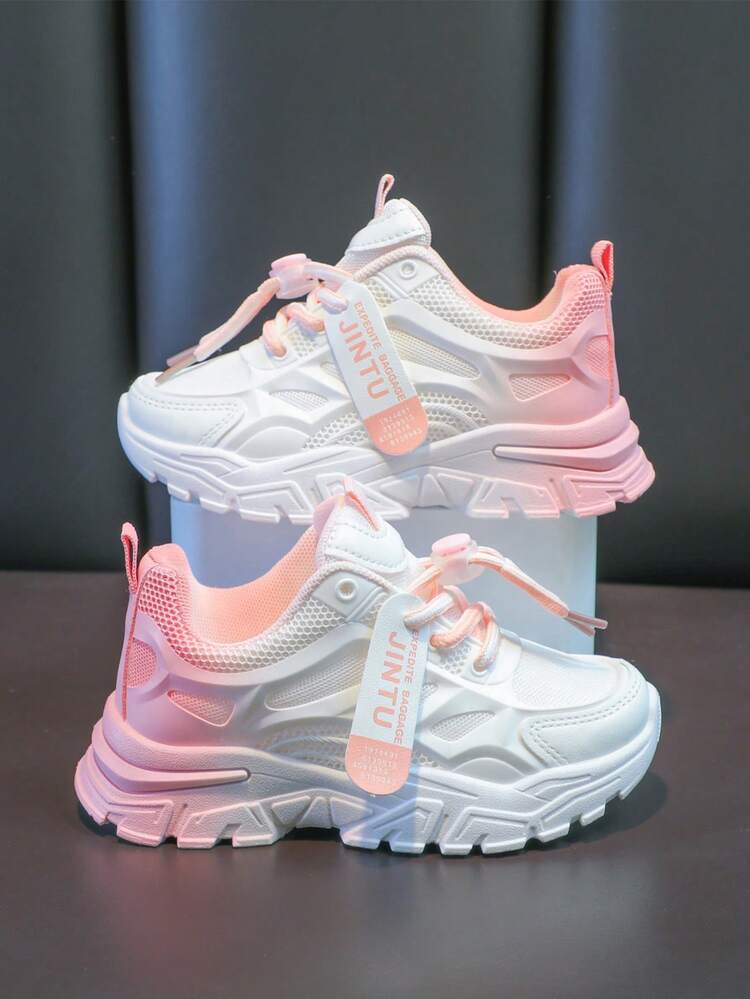 1 par de zapatos deportivos casuales de moda para niñas, de color degradado en PU, zapatos deportivos personalizados, adecuados para uso diario, escuela, deportes, todas las estaciones (estampado aleatorio, pintura en aerosol) - Rosa - Añade 1