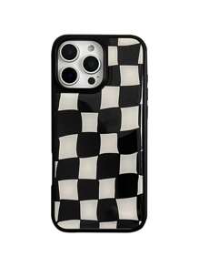 Check Pattern1pc Black & White Geometric Matte Anti-Scratch Epoxy Resin PC Hard Phone Case, Shockproof Cover, Compatible With Iphone 16 Pro Max/14/13/15 Plus/16, Galaxy S25 Ultra/S25+/S25e/S24 FE/S24 Plus, Mate 70 Pro/60 Pro, PURA 70 Pro/PURA 70 Ultra, Mi 14 Ultra/Mi 15 Pro, Birthday Gift For Friends
