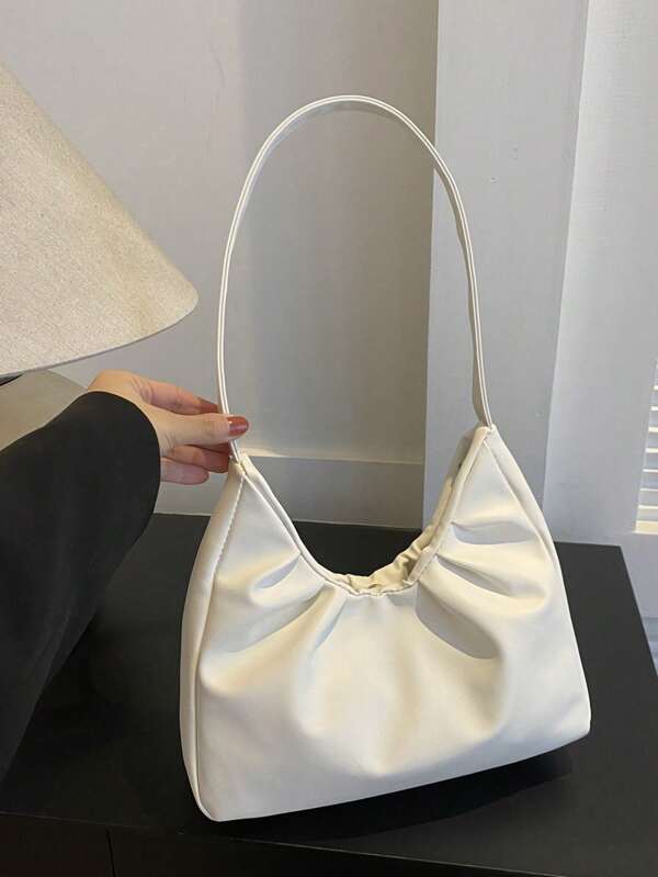 Modische Umhängetasche, plissiertes Design, frische Einfarbig, schicke Handtasche & Achseltasche, Frühlings- und Herbst-Neuheit