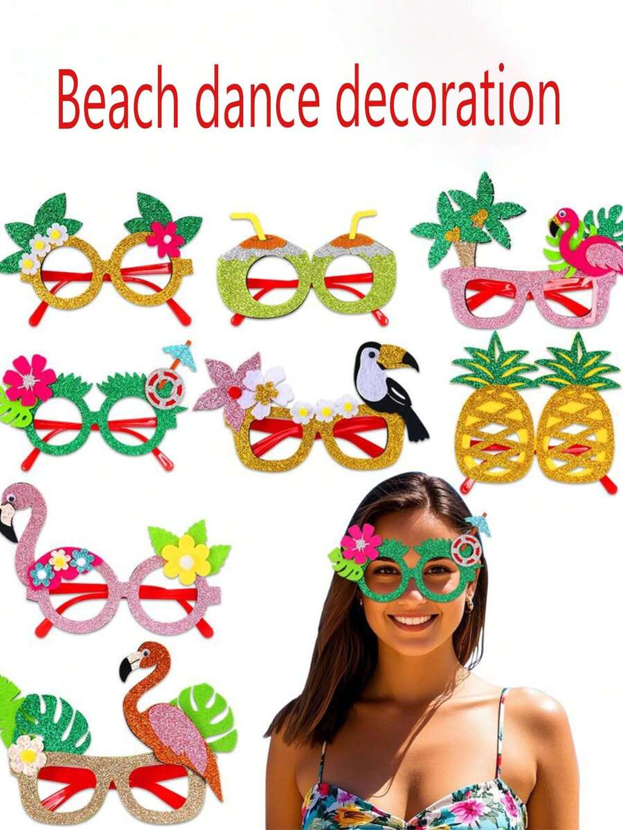 1/8pcs Random Color Party Glasses Beach Dance Decoration Funny Photo Props Flamingo Coconut Tree Eyeglass Frames Thanksgiving, Christmas, Birthday Creative Gifts, Halloween Decoration