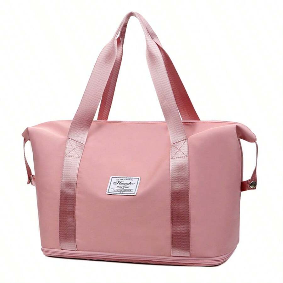 Large Capacity Folding Travel Duffel Bag, Tote Sports Gym Bag, Shoulder Overnight Weekender Bag For Women & Men, Hospital Bag, Expandable Duffel Bag With Trolley Sleeve/Wet Pocket - 粉色 - 查看 1
