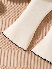 2 Stücke Mädchen Frühling/Herbst Outfit Set - Boho Stil Schleifenkragen Strick Langarm Top + Elastischer Bund Weite Hose, bequem & modisch für den täglichen Lässig Stil für Mädchen