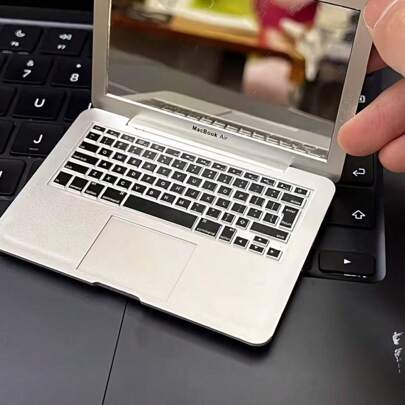 Nuevo espejo de maquillaje plegable portátil con forma de computadora miniatura y diseño creativo