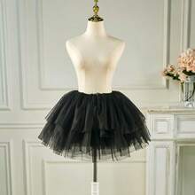 تنورة لوليتا من التول الناعم بدون عظام بطول 38 سم ذات لون واحد، مناسبة للارتداء اليومي لفتاة ناعمة، مناسبة لجميع الفصول - A - مشاهدة 3