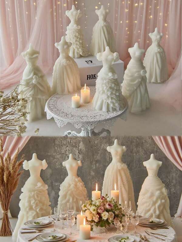 3D Bridal Dress Silicone Mold, Suitable For DIY Fragrance Candles And Handmade Soap, Elegant Wedding Dress Design With Flower Decoration, Irregular Shaped Craft Tools, Perfect As Bridesmaid Gift Or Romantic Souvenir