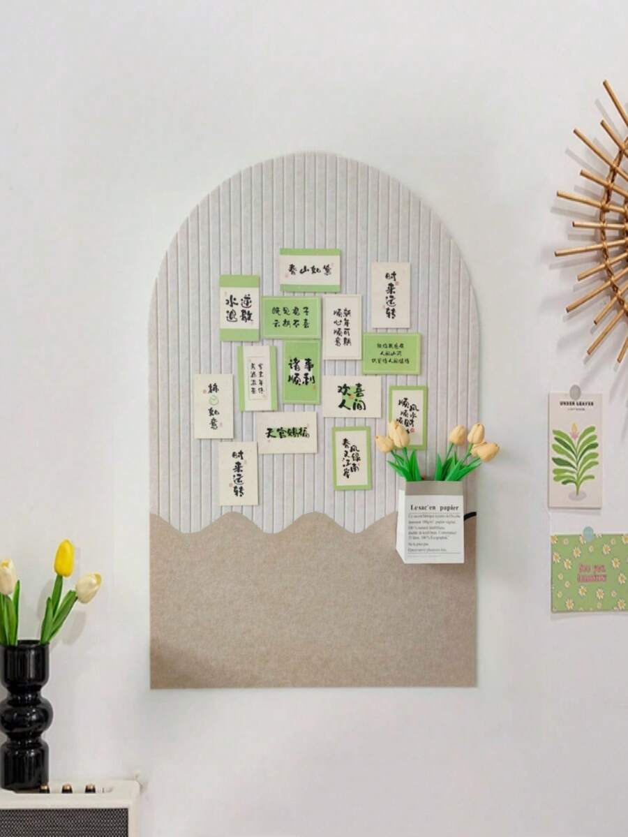 1pc Large Size Frameless Decorative Memo Board, Arched Felt Pinboard Wall Hanging Background Board, Removable For Home Office Use As Bulletin Board, Memo Board, Photo Display, Party Decoration, Suitable For Bedroom, Study, Living Room, Office, Classroom, Dorm - Multicolor - View 1