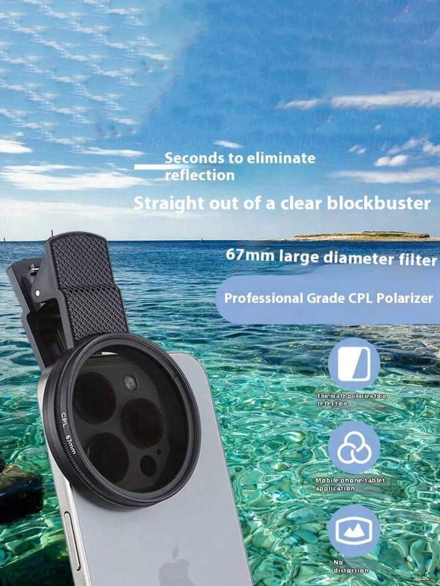 67mm Clip-On CPL Polarizing Filter Kit For Smartphone Camera Lens, Ultra-Thin Multi-Coated Circular Polarizer Lens Filter, Clip-On Phone Filter
