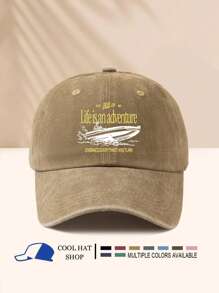 Vintage Washed "Ship Yellow Letter" Adjustable Baseball Cap - Lightweight Polyester, Ideal For Outdoor Activities & Gifts, Outdoor Sports Cap | Vintage Style Cap | Lightweight Headgear