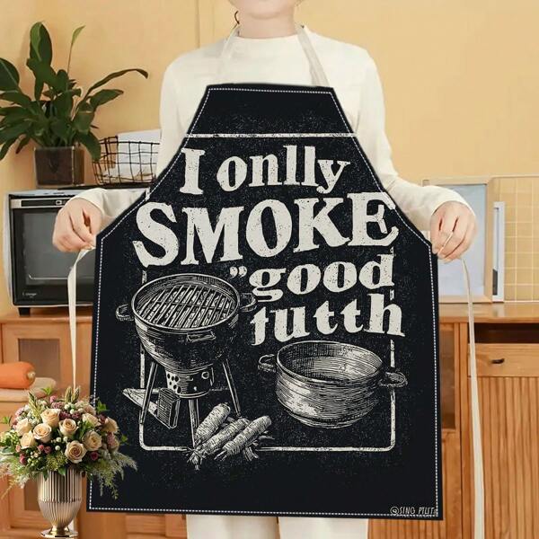1pc 2D Flat Printed Grill Truth Linen Apron For Home Cooking, Kitchen Wear And Cooking Enthusiasts