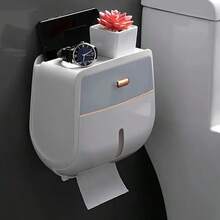 TAIMASI Wall Mount Toilet Roll Paper Holder, Double Layer Large Capacity Storage Box, Wall Mounted Waterproof Tissue Box (Black-White) - 灰白 - 查看 6