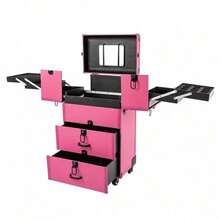 4 In 1 Rolling Makeup  Case, Lockable Portable Cosmetic Organizer Trolley, Large Make Up Cosmetic Orgainzer - Hot Pink - View 7