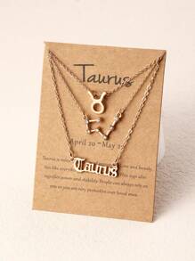 3pcs/Set Rhinestone 12 Zodiac Sign Chain Necklace Set, Women's Versatile Daily Accessory
