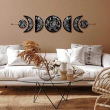 BBTO Boho Wall Decoration Moon Phases Wall Art Stars Moon Decoration Minimalist Room Wooden Gothic Witchy Door Pediments Hanging Sign Black White
