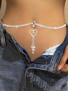 1 件时尚流苏心形肚脐链，星星链腰链配饰适合女士派对嘻哈服饰 - 款式2銀色 - 查看 9