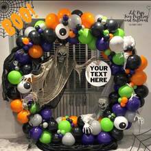 87/100 件万圣节气球拱门套装，橙色和黑色，带有字母、蝙蝠、眼球等