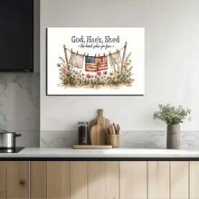 1pc,American Flag Canvas Wall Art, God, Hae's, Shed Patriotic Wall Decor, Rustic Country Style, Canvas Art Print For Living Room, Farmhouse Home Decoration, American Pride Artwork - 彩色 - 查看 3