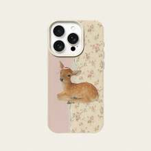 1pc TPU Material Elegant Pink Floral Deer Pattern Phone Case Compatible With Apple/ Phones - White - View 5