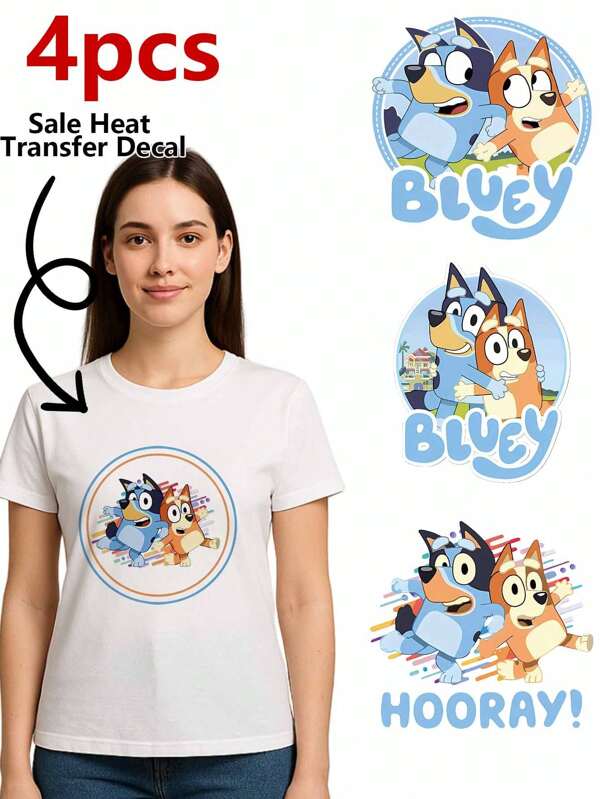 Bluey Bluey Stickers Are Made By Heat Transfer Printing And Feature Multi-Color Design. There Are Various Options Available For Customization And They Can Be Applied To Clothes. | Suitable For T-Shirts And Various Fabrics | Made Of Durable Plastic Material | Suitable For Couples And Friends To Use