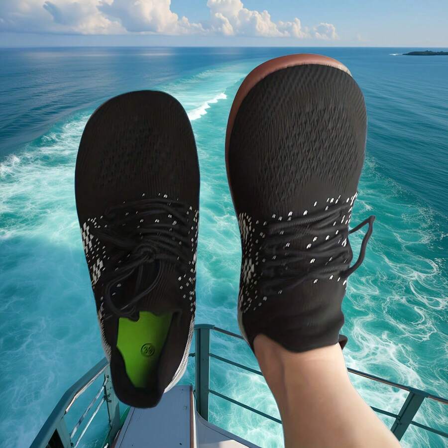 新款男士宽头极简赤足鞋，休闲平底橡胶底登山鞋，居家健身房宽版运动鞋，攀岩蟹钓鞋 - 黑色 - 查看 1