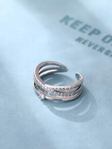 Nooxian 1 pezzo Anello regolabile da sposa, stile elegante e chic, anello di fidanzamento di lusso in rame con croce e zirconia cubica per donna