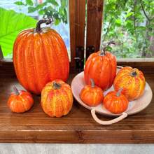 Fall Pumpkin Decor | 7 PCS Large Orange Fake Pumpkin Fall Decorations, Artificial Pumpkins Harvest Faux Foam Pumpkins For Fall Autumn Halloween Thanksgiving Decorations Outdoor Home Decor Halloween Decor Room Decor
