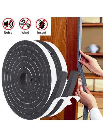 2 rotoli (4m/rotolo) strisce di gommapiuma adesive per porte, larghezza 0,59 pollici x lunghezza 6,56 piedi, per ridurre il rumore, anti-vento, resistenti al fuoco, per sigillare le fessure su porte vetrate, finestre scorrevoli, in materiale plastico