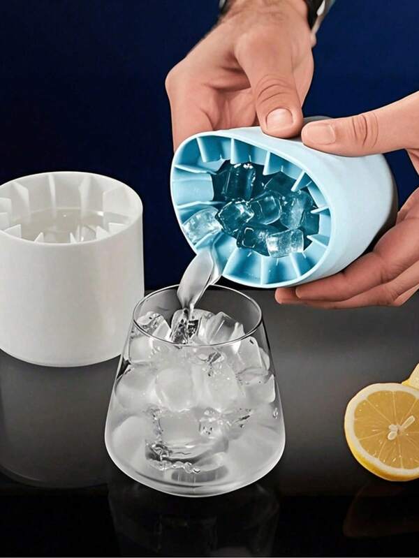 2 piezas Molde de hielo portátil de silicona azul y rosa, máquina de cubitos de hielo 3D cilíndrica, bandeja de hielo de silicona fácil de liberar, con múltiples compartimentos y un diseño de barril simple, con tapa, fabricante de hielo reutilizable, adecuado para bebidas de hogar, bar, club y verano al aire libre, ideal para cócteles y frutas, menaje de cocina, accesorios de cocina