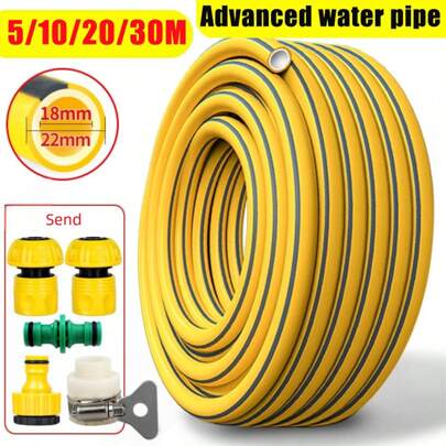 1 Set con connettore, 5/10/20/30m, tubo da giardino, adatto per lavaggio auto, annaffiatura piante, pulizia, tutto l'anno, tubo giallo da 6 mm, tubo per lavaggio auto da 1/6", tubo ad alta pressione, tubo morbido da giardino, strumento per risciacquo e annaffiatura, tubo dell'acqua, in plastica PVC per rubinetto domestico