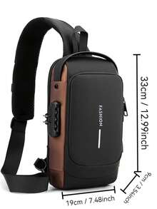 防盗密码锁男士胸包、街头时尚摩托车包、休闲运动斜挎单肩包、防水耐用背包、大学包、父亲节礼物、夏季新生、用于书籍、返校、多功能宿舍、大学