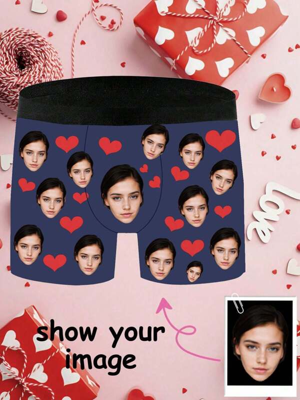 1- Boxers Customized For Husband/Boyfriend, Norollwaistband Shorts,Popular Anniversaries/Birthdays/Gifts For Him, Men's Printed Face Underwear, Anniversaries, Ideal Gifts For Holidays Boyfriend Bedroom, Living Room, Custom Photo Boxers, Couple Gift Sequins , Colorful Custom,