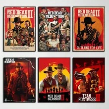 1 pieza/Set de 3 pósteres artísticos de pared, con opción de marco. 1 paquete de pósteres del juego Red Dead Redemption 2 , adhesivos de papel impermeables, decoración de pared para cafetería, bar o habitación