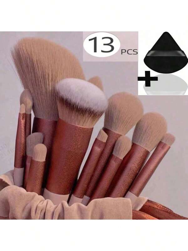 14-Piece Professional Makeup Brush Set With Nylon Bristles And ABS Handle | Includes Brush, Contouring Brush, Blending Brush, Eyeshadow Brush And Triangular Velvet Puff For All Skin Types. The Perfect Gift For Valentine's Day And Mother's Day