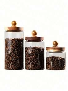 1PC Glass Storage Jar With Wooden Lid, Coffee Bean Storage Jar, Sealed Glass Jar Container, Kitchen Storage Jar - For Tea, Dried Fruits, Snacks, Cereals, Coffee Grounds - Multicolor - View 11
