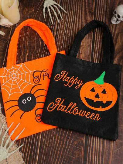 万圣节南瓜手提袋，儿童无纺布礼品袋，万圣节用品，不给糖就捣蛋糖果袋