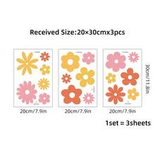 1 set/3 hojas/36 piezas, Pegatinas de pared de flores bohemias Acuarela para dormitorio, sala de estar, decoración del hogar - Adhesivos murales de PVC amigables y desmontables para decoración de la habitación