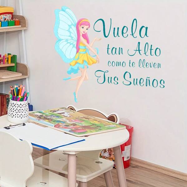 1 Set de Pegatinas de pared con diseño de hadas españolas voladoras, Citas motivacionales e inspiradoras, Princesa para decorar la habitación de juegos, dormitorio y el hogar