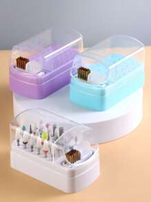 2 In 1 Nail Drill Bit Holder And Nail Drill Bits Cleaner Brush Case, 30 Holes Nail Drill Bits Organizer Display Stand Container Box, Manicure Drill Cleaning Brush, Professional Nail Tools