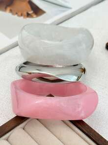 1pc/3pcs/Set Bohemian Geometric Arc Smooth Resin Cuff Bracelet, Luxurious Casual Party Women Couples Wedding Holiday Versatile Metal Jewelry Bracelet Gift (The Material And Color Of The Bracelet Are Subject To The Actual Product)