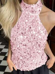 Vaiaye Women's Sexy Sequin Off-Shoulder Top, Suitable For Valentine's Day, Back To School, Music Festivals, Mother's Day, Holiday Parties - Pink - View 8