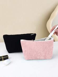 1/2 件新款简约时尚清新灯芯绒化妆包，返校必备便携式化妆包，多功能铅笔盒，化妆刷架适用于宿舍和旅行返校用品 - 彩色 - 查看 19