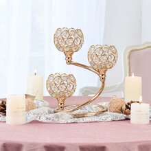 1 PC Gold/Silver Crystal Candle Holder - 3 Arm Elegant Centerpiece With Metal Base | Shining Tea Light Votive For Wedding, Anniversary, Table Decor - Multicolor - View 5
